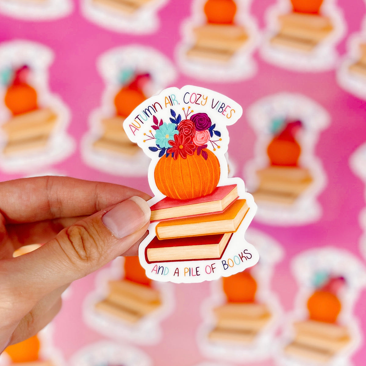 Autumn Air, Cozy Vibes and a Pile of Books Vinyl Sticker – Emily ...
