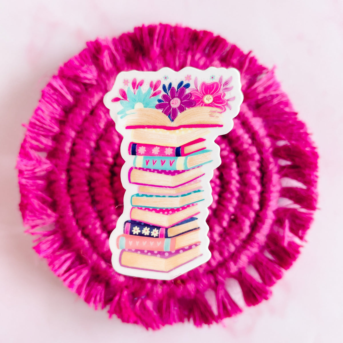 Floral Book Stack Vinyl Sticker Emily Cromwell Designs