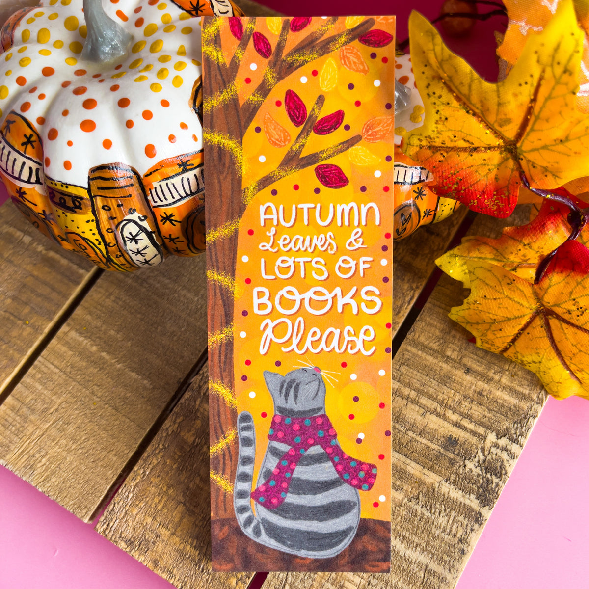 Autumn Leaves and Lots of Books Please Kitty Bookmark – Emily Cromwell ...
