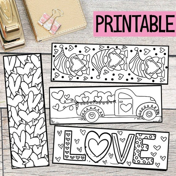 BEST VALUE 120 Valentines Bookmarks Coloring Pages: Instant Download Coloring  Book for Kids and Adult Valentines Bookmarks to Color 